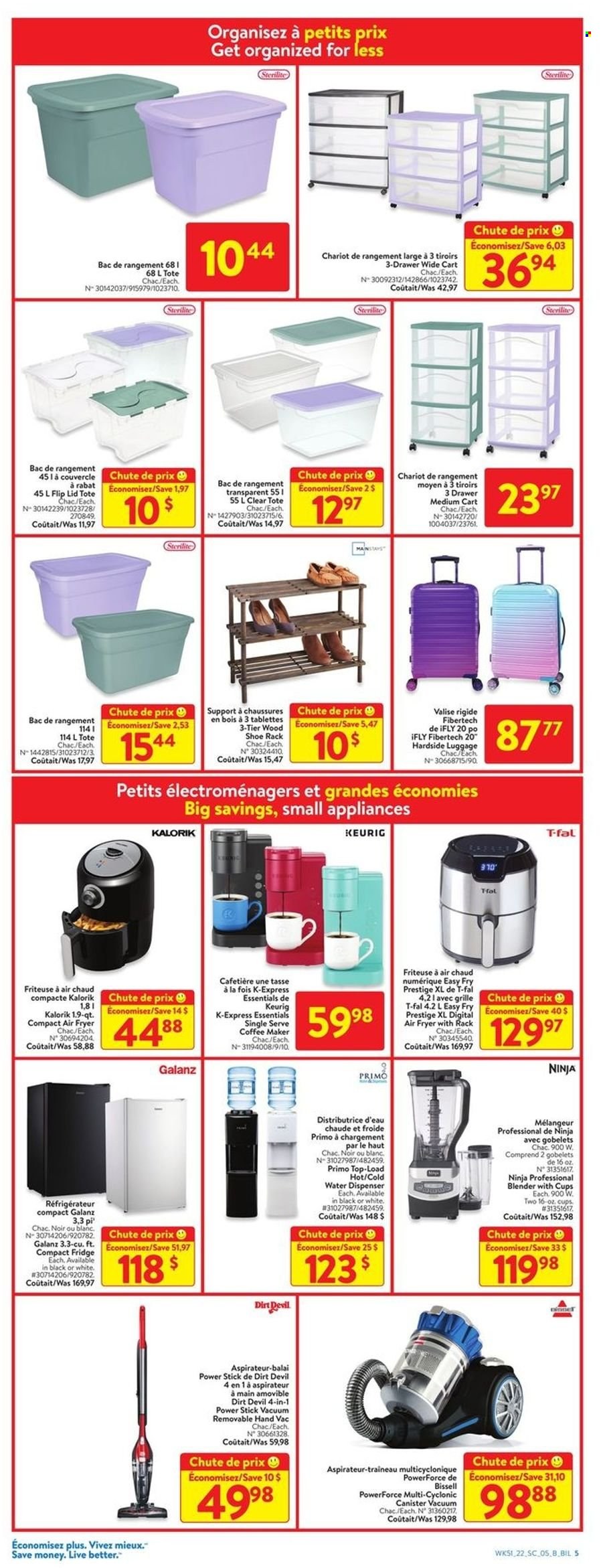 thumbnail - Walmart Flyer - January 13, 2022 - January 19, 2022 - Sales products - Keurig, dispenser, lid, cup, deco strips, refrigerator, fridge, coffee machine, Bissell, air fryer, water dispenser, shoe rack, tote, luggage, cart, blender. Page 15.