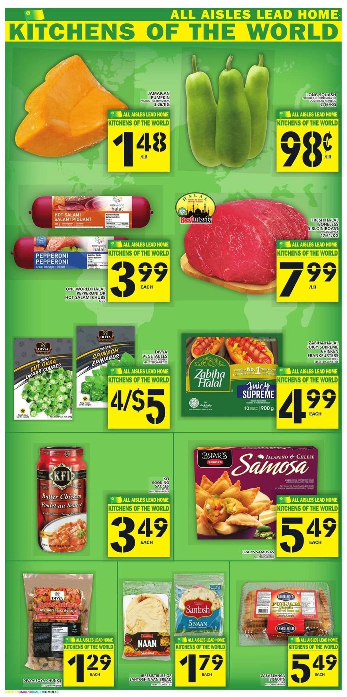 thumbnail - Food Basics Flyer - January 13, 2022 - January 19, 2022 - Sales products - bread, spinach, pumpkin, okra, jalapeño, salami, pepperoni, snack, biscuit, soya chunks. Page 12.