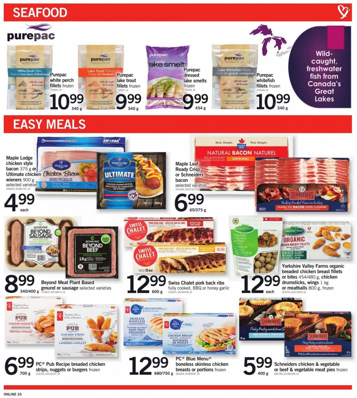 thumbnail - Fortinos Flyer - January 13, 2022 - January 19, 2022 - Sales products - garlic, trout, whitefish, perch, seafood, fish, meatballs, nuggets, fried chicken, chicken nuggets, beef pie, bacon, sausage, strips, chicken strips, chicken drumsticks, chicken, pork meat, pork ribs, pork back ribs, Omo, WD. Page 6.