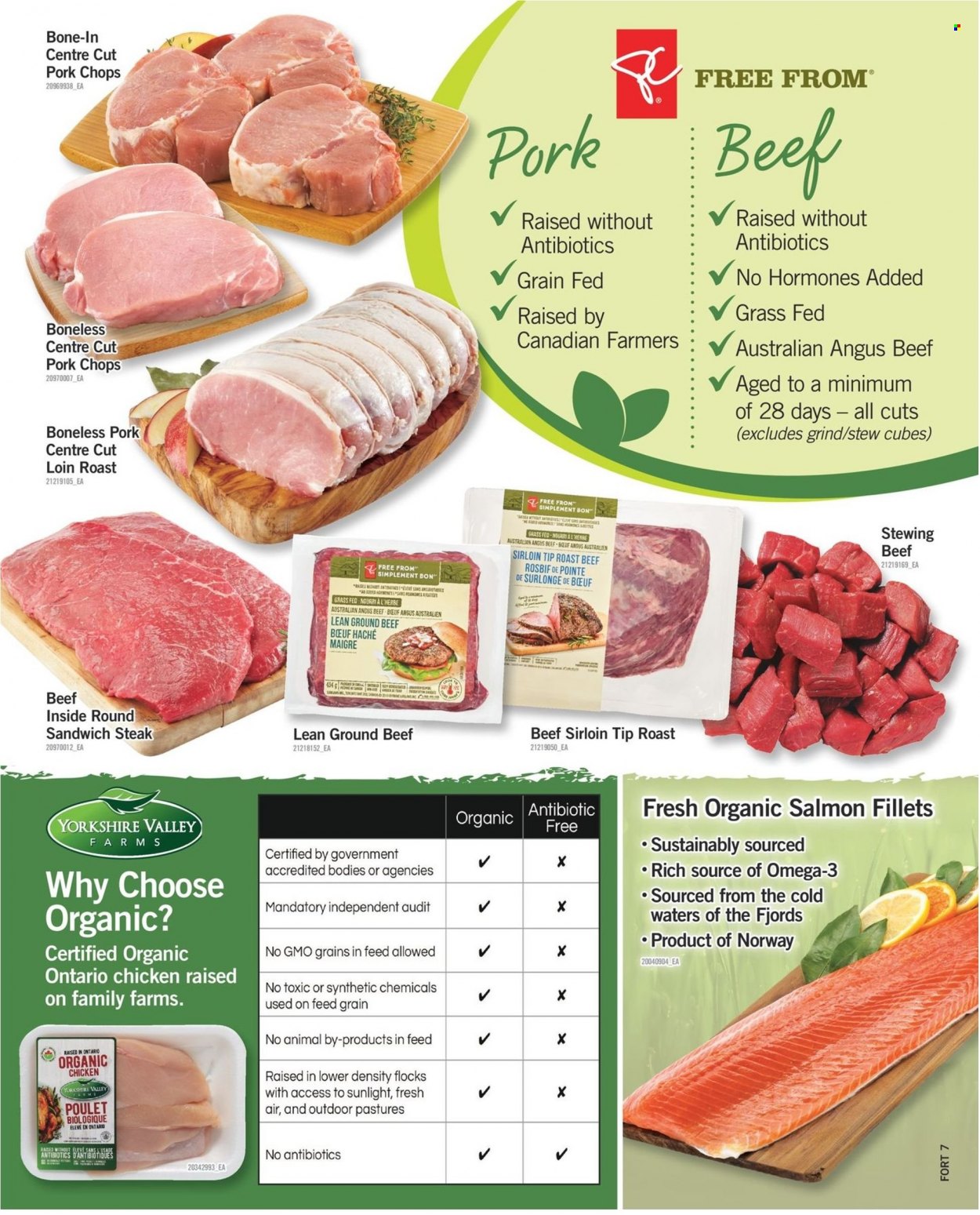 thumbnail - Fortinos Flyer - January 13, 2022 - January 19, 2022 - Sales products - salmon, salmon fillet, sandwich, beef meat, beef sirloin, ground beef, roast beef, pork chops, pork meat, Sunlight, LG, steak. Page 16.