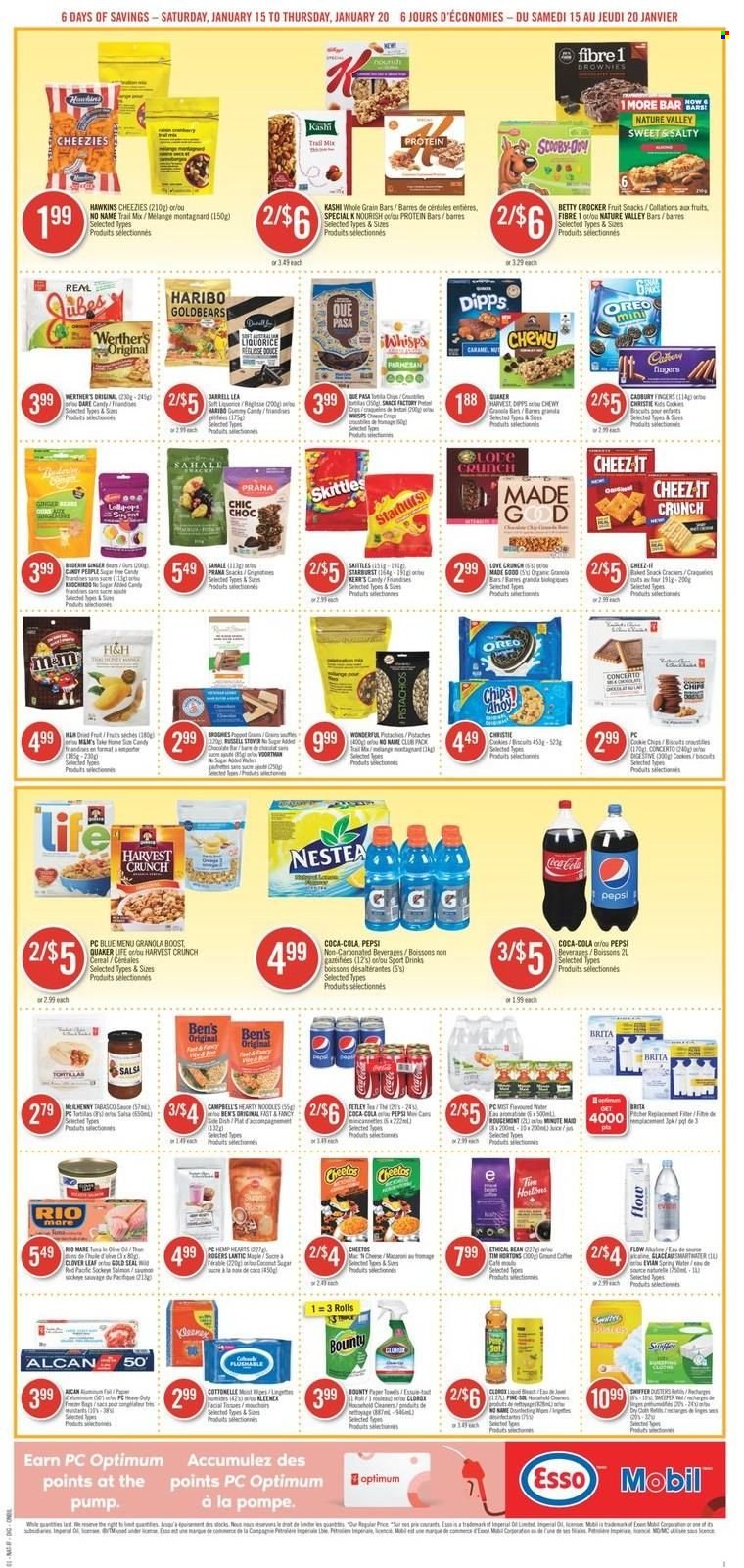 thumbnail - Circulaire Shoppers Drug Mart - 15 Janvier 2022 - 20 Janvier 2022 - Produits soldés - granola, Oreo, chips, thon, Coca-Cola, Pepsi, café. Page 15.