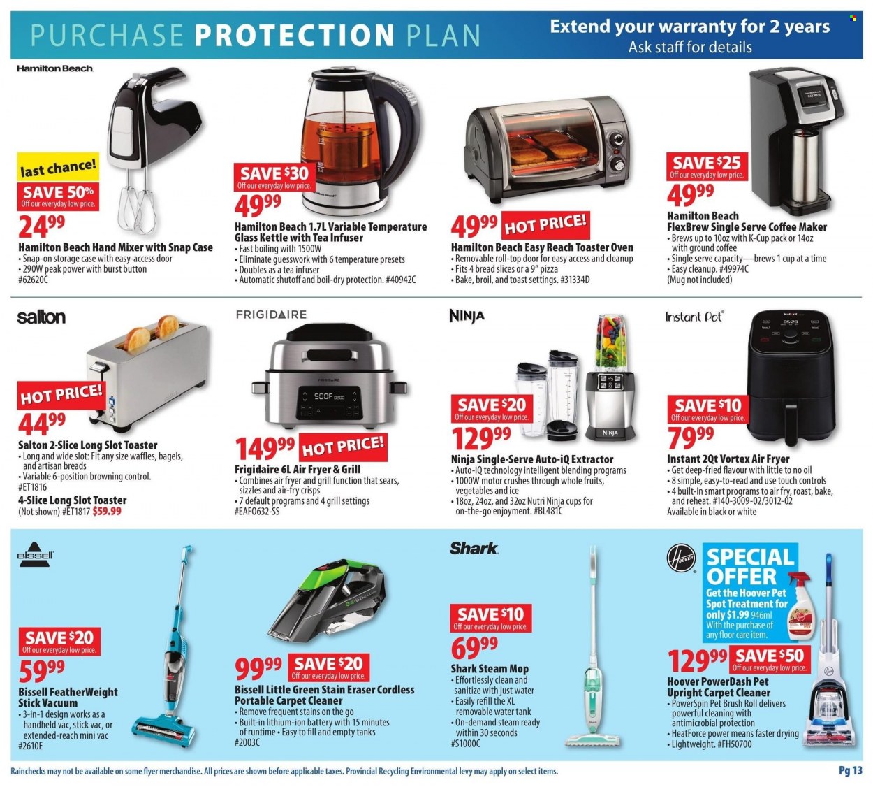 thumbnail - London Drugs Flyer - January 14, 2022 - January 19, 2022 - Sales products - waffles, kettle, oil, tea, ground coffee, coffee capsules, K-Cups, cleaner, mop, mug, pot, tea infuser, coffee machine, Bissell, mixer, hand mixer, air fryer, Instant Pot, steam cleaner, water tank, tank. Page 13.