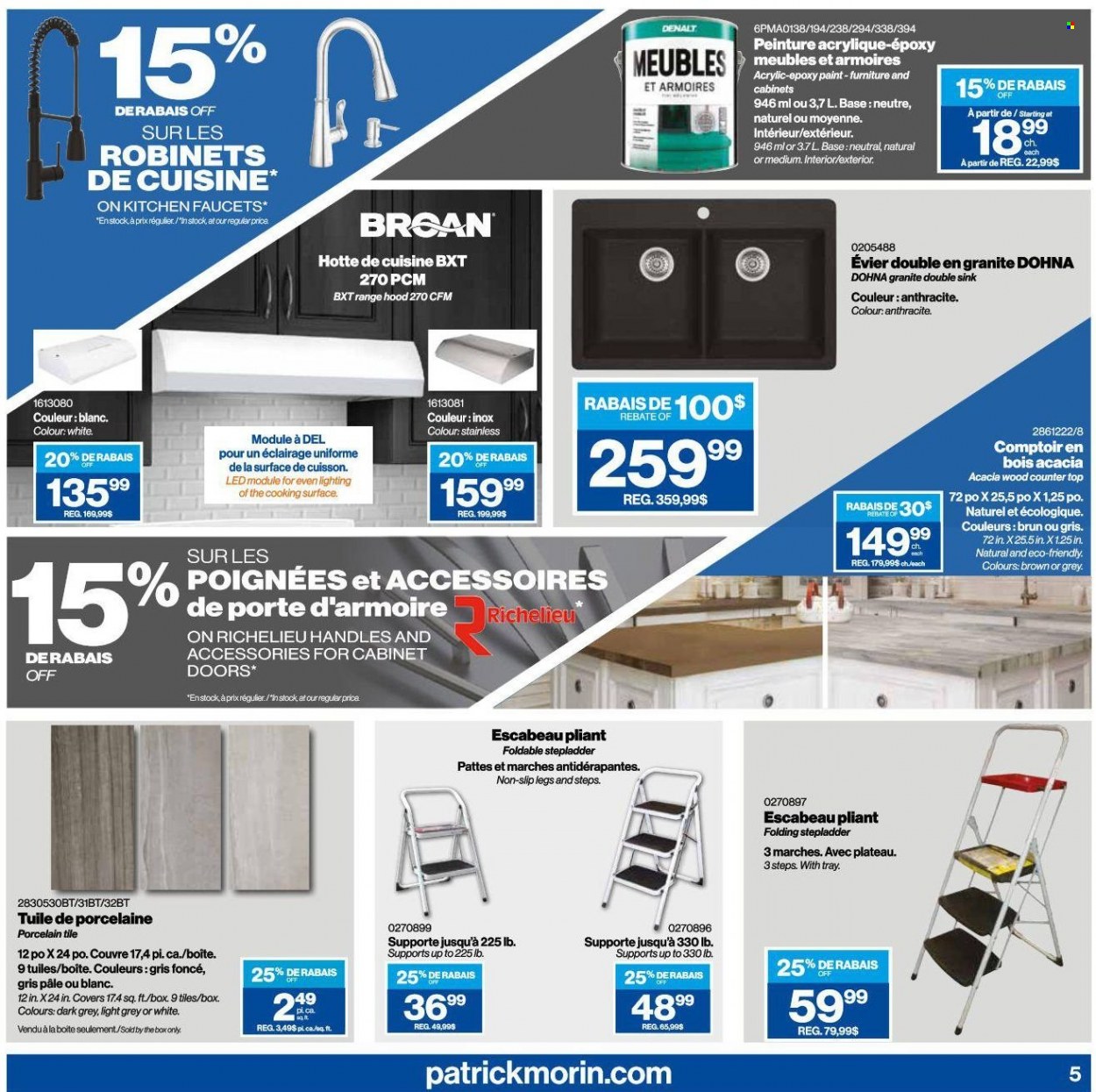 thumbnail - Patrick Morin Flyer - January 20, 2022 - February 02, 2022 - Sales products - cabinet, stepladder, sink, paint, lighting, porcelain tile. Page 5.