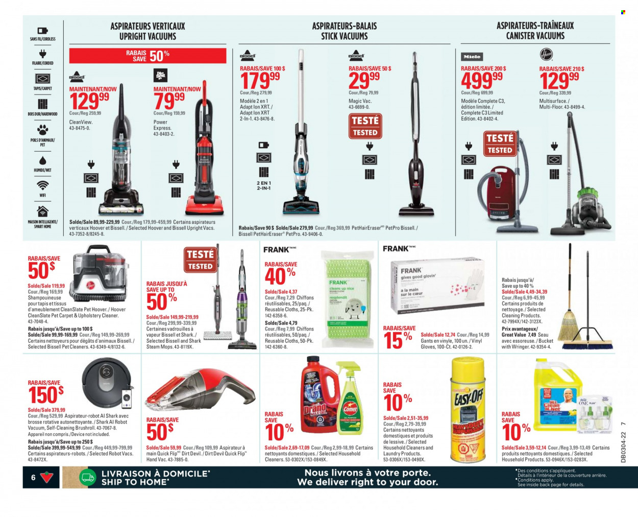 thumbnail - Canadian Tire Flyer - January 20, 2022 - January 26, 2022 - Sales products - cleaner, gloves, canister, Bissell, robot vacuum, Miele. Page 6.