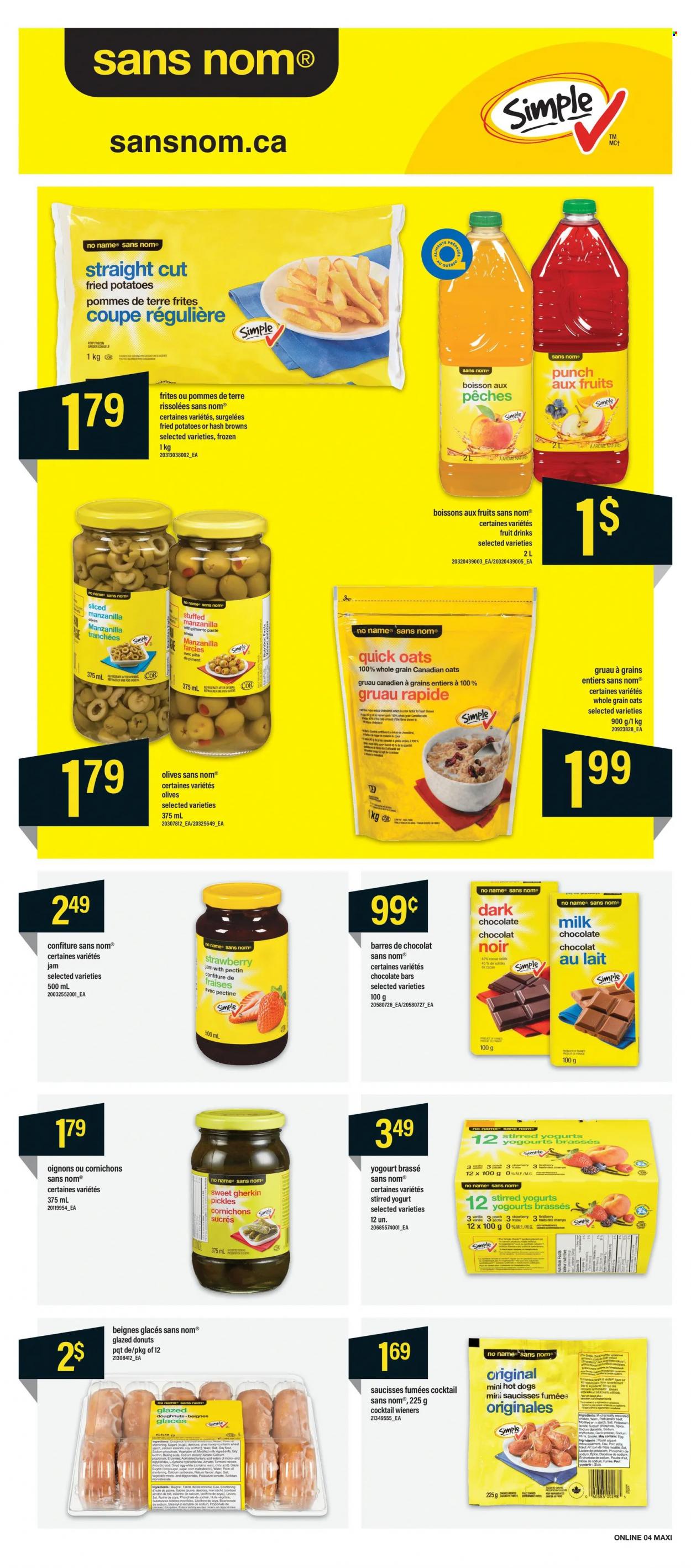 thumbnail - Maxi & Cie Flyer - January 20, 2022 - January 26, 2022 - Sales products - donut, potatoes, No Name, hot dog, yoghurt, milk, eggs, hash browns, milk chocolate, dark chocolate, chocolate bar, shortening, starch, sugar, oats, salt, icing sugar, strawberry jam, pickles, Quick Oats, turmeric, spice, garlic powder, palm oil, oil, fruit jam, punch, calcium, olives. Page 9.