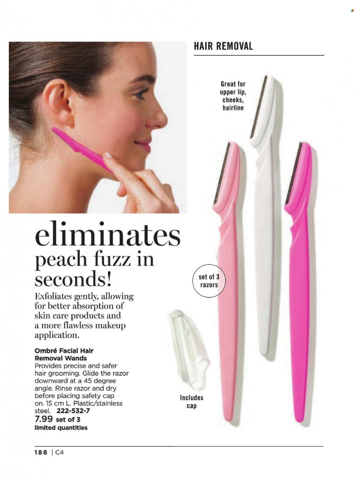 thumbnail - Avon Flyer - Sales products - razor, hair removal, makeup, cap. Page 188.