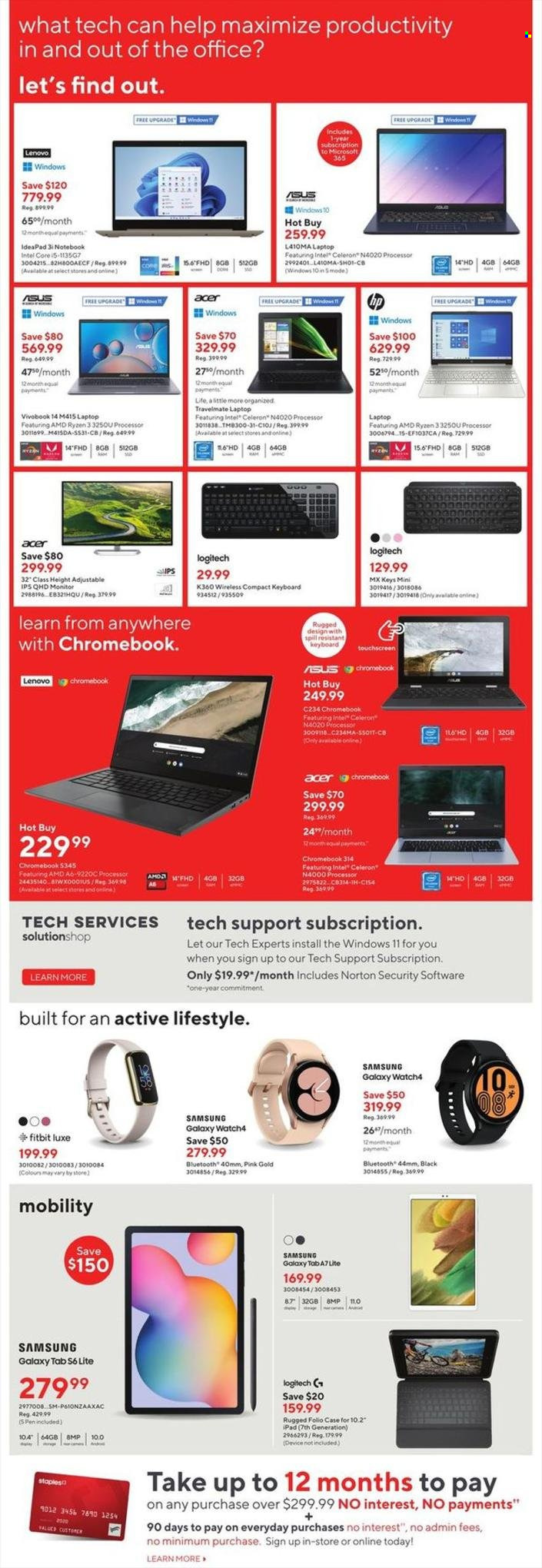 thumbnail - Staples Flyer - January 19, 2022 - January 25, 2022 - Sales products - Asus, Lenovo, monitor. Page 6.
