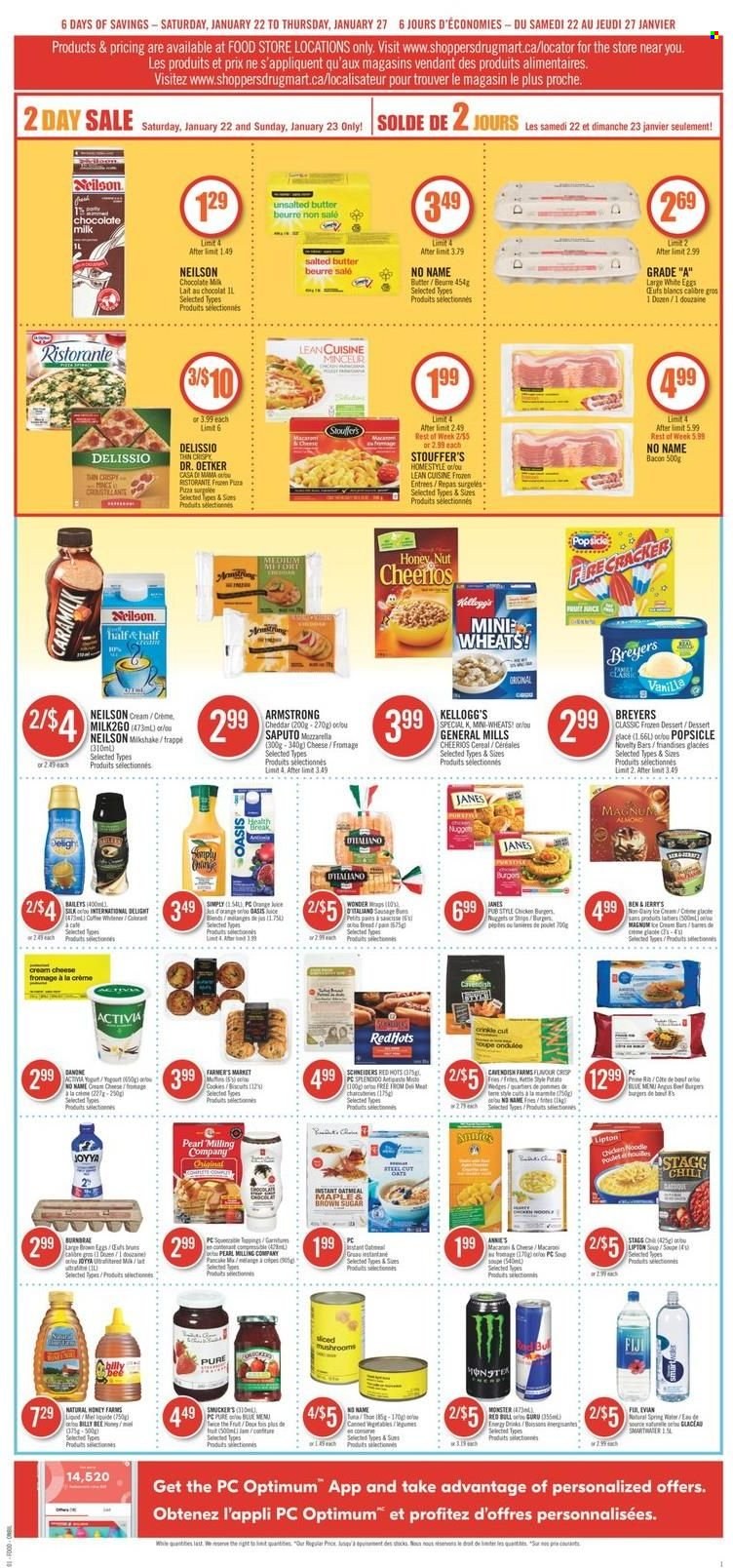 thumbnail - Shoppers Drug Mart Flyer - January 22, 2022 - January 27, 2022 - Sales products - cookies, milk chocolate, chocolate, Kellogg's, Annie's, cane sugar, cream cheese, Dr. Oetker, mushrooms, cereals, Cheerios, macaroni, honey, juice, Monster, spring water, Lipton. Page 5.
