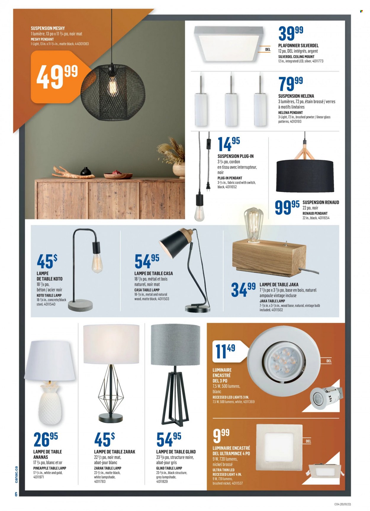 thumbnail - Canac Flyer - January 20, 2022 - January 26, 2022 - Sales products - lamp, LED light, table lamp. Page 6.