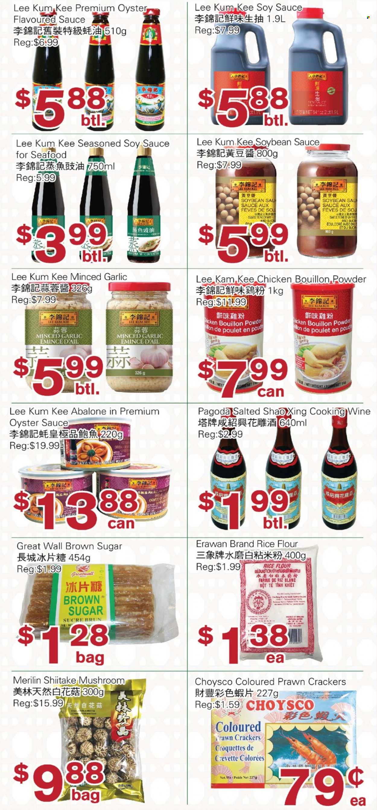 thumbnail - First Choice Supermarket Flyer - January 21, 2022 - January 27, 2022 - Sales products - mushrooms, oysters, seafood, prawns, abalone, potato croquettes, crackers, bouillon, cane sugar, flour, rice flour, soy sauce, oyster sauce, Lee Kum Kee, cooking wine, shaoxing wine, bag. Page 5.