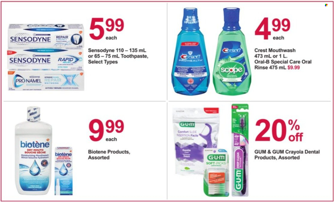 thumbnail - Pharmasave Flyer - January 14, 2022 - January 27, 2022 - Sales products - Biotene, toothpaste, mouthwash, Crest, crayons, Oral-B, Sensodyne. Page 25.