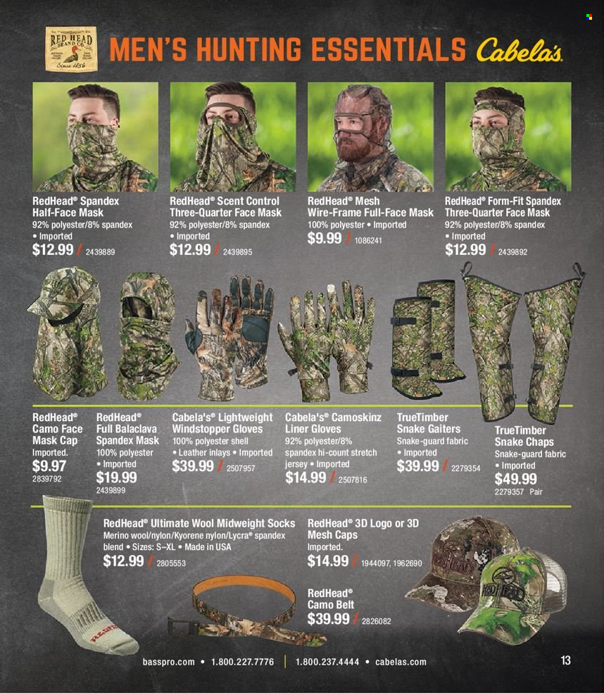 thumbnail - Bass Pro Shops Flyer - Sales products - jersey, socks, gloves, belt. Page 13.
