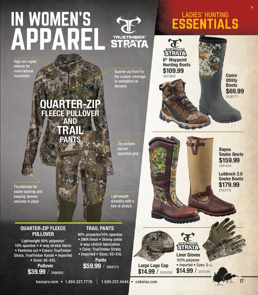 thumbnail - Bass Pro Shops Flyer - Sales products - pants, pullover, gloves, boots, hunting boots. Page 17.