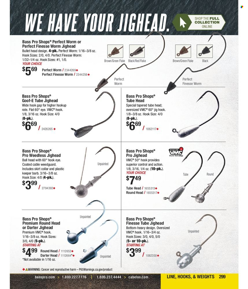 thumbnail - Bass Pro Shops Flyer - Sales products - skirt, Bass Pro, jig. Page 299.
