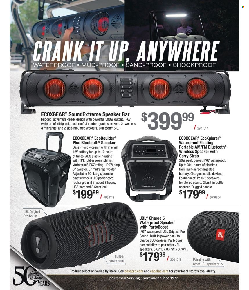 thumbnail - Bass Pro Shops Flyer - Sales products - speaker, strap, JBL. Page 436.