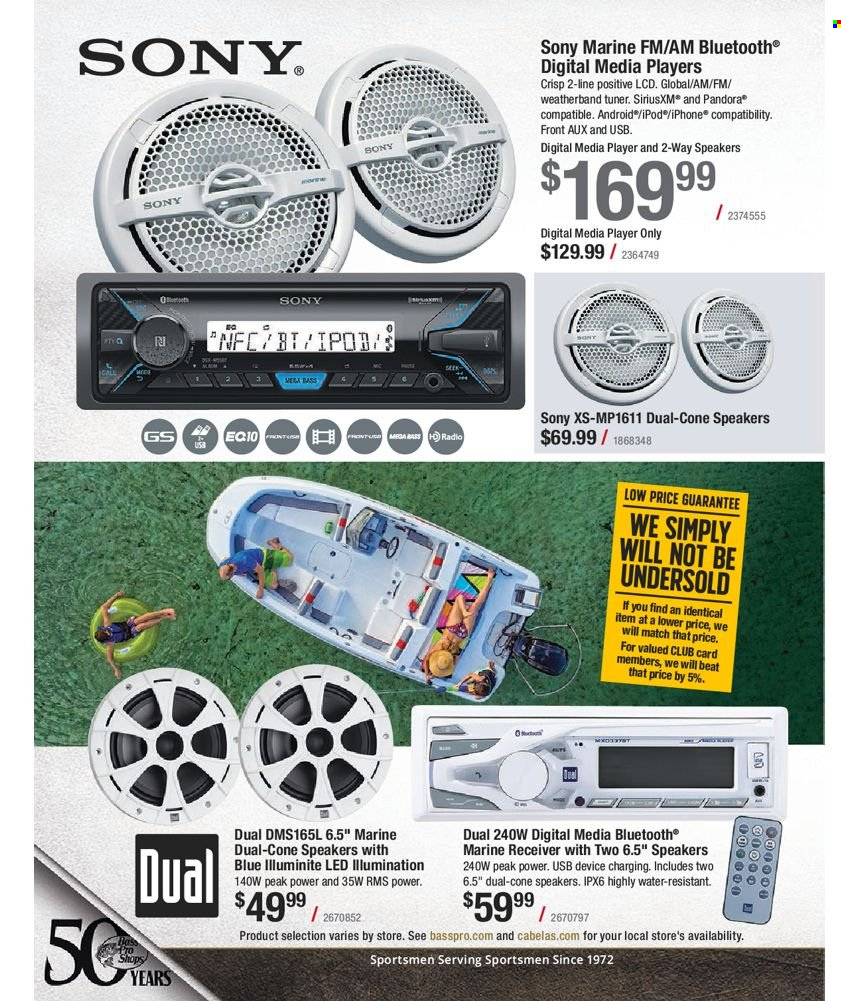 thumbnail - Bass Pro Shops Flyer - Sales products - Sony, radio, car speakers, media player, speaker. Page 440.