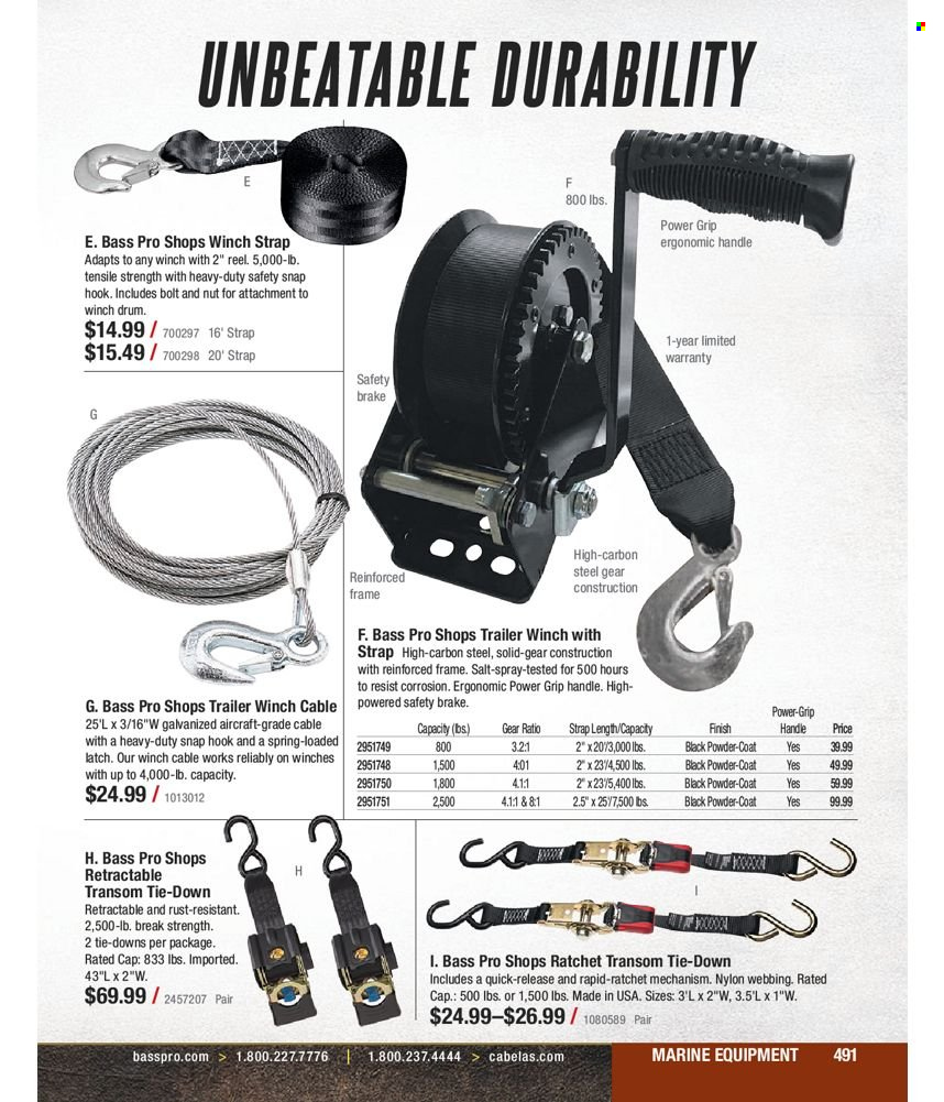 thumbnail - Bass Pro Shops Flyer - Sales products - Bass Pro, reel, strap. Page 491.