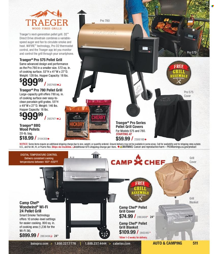 thumbnail - Bass Pro Shops Flyer - Sales products - blanket, grill, pellet grill. Page 511.