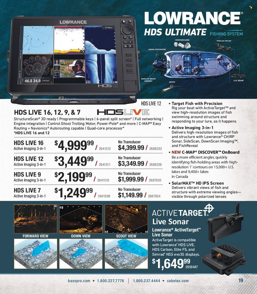 thumbnail - Bass Pro Shops Flyer - Sales products - wafers, lenses, Lowrance, sonar. Page 19.