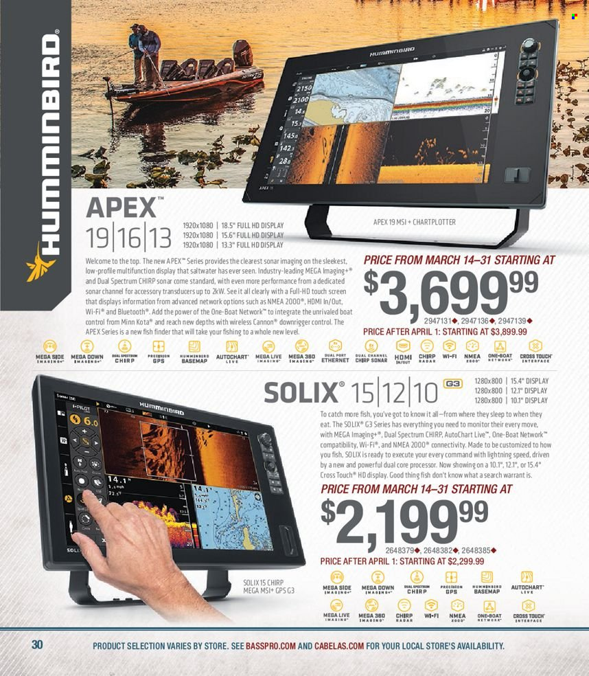 thumbnail - Bass Pro Shops Flyer - Sales products - fish finder, sonar. Page 30.