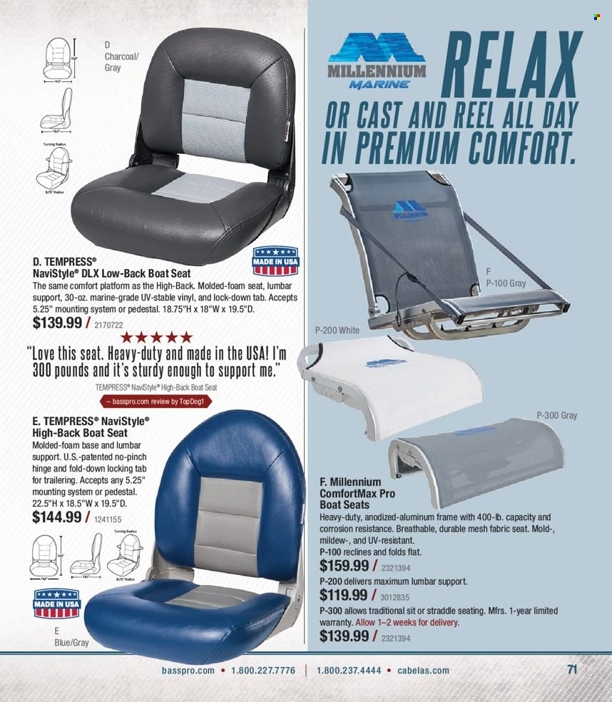 thumbnail - Bass Pro Shops Flyer - Sales products - boat seat, reel. Page 71.