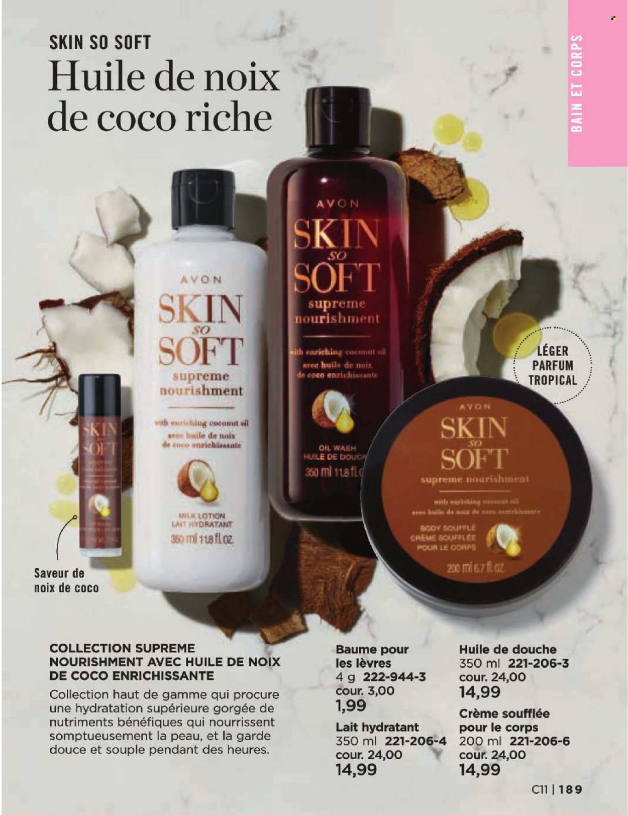 thumbnail - Avon Flyer - Sales products - Avon, Skin So Soft, body lotion, pendant. Page 189.