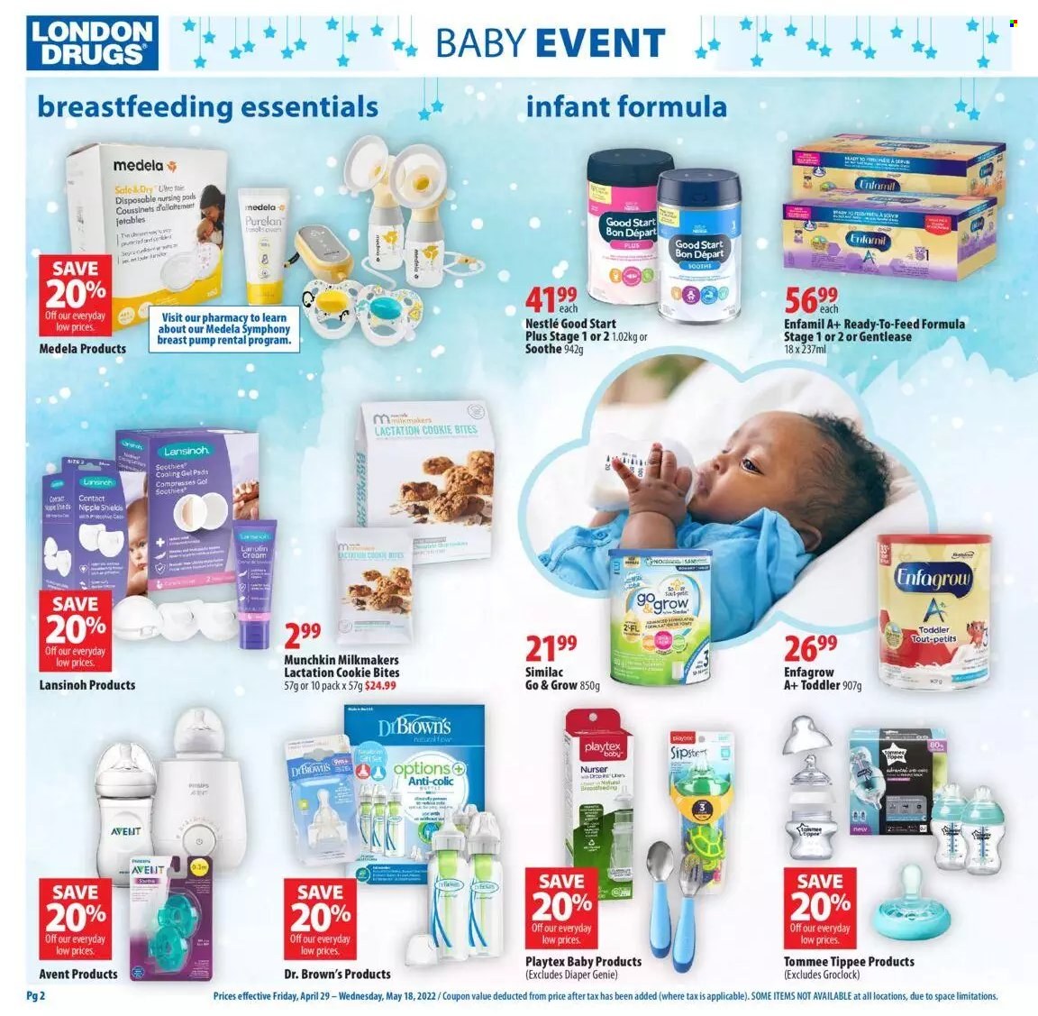 thumbnail - London Drugs Flyer - April 29, 2022 - May 18, 2022 - Sales products - Dr. Brown's, Playtex, breast pump, pump, Nestlé. Page 2.