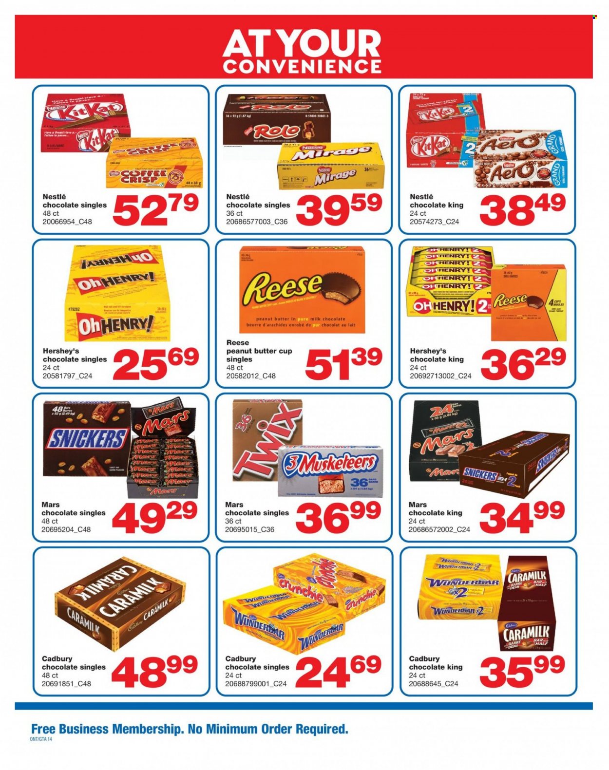 thumbnail - Wholesale Club Flyer - April 28, 2022 - May 18, 2022 - Sales products - Hershey's, milk chocolate, chocolate, Snickers, Twix, Mars, Cadbury, peanut butter cups, peanut butter, cup, Nestlé. Page 14.