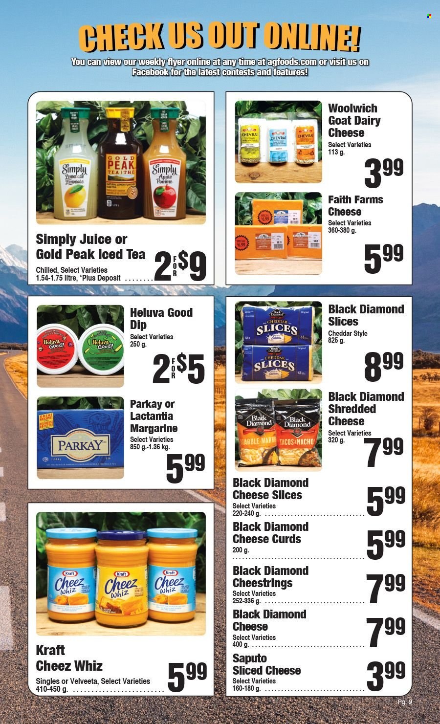 thumbnail - AG Foods Flyer - May 01, 2022 - May 28, 2022 - Sales products - tacos, Kraft®, shredded cheese, sliced cheese, string cheese, cheddar, cheese curd, margarine, dip, juice, ice tea. Page 9.