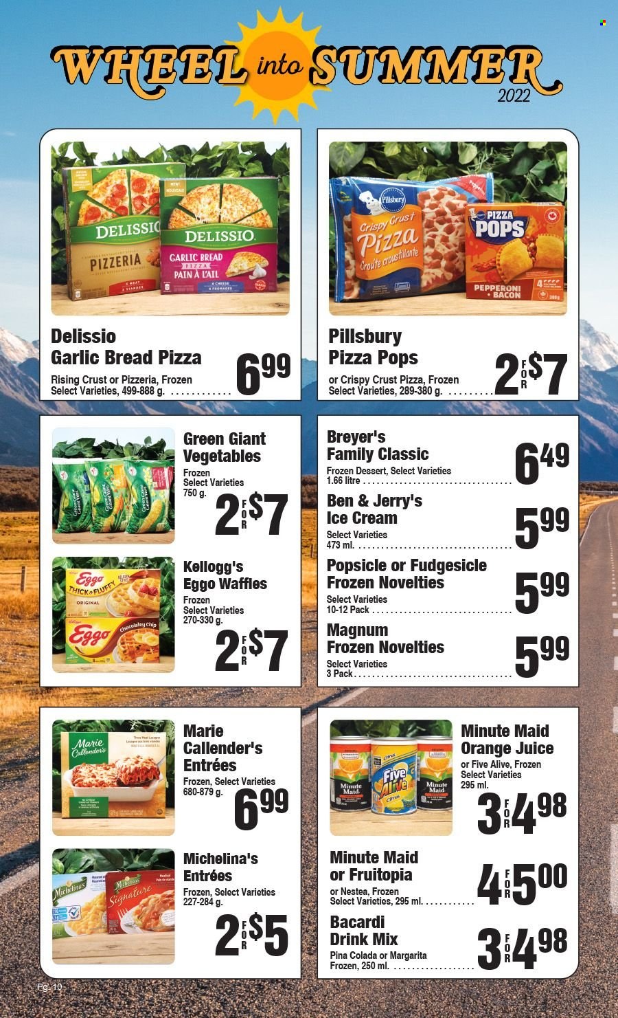 thumbnail - AG Foods Flyer - May 01, 2022 - May 28, 2022 - Sales products - bread, waffles, pizza, Pillsbury, Marie Callender's, bacon, pepperoni, Magnum, ice cream, Ben & Jerry's, Kellogg's, orange juice, juice, fruit punch, Bacardi. Page 10.