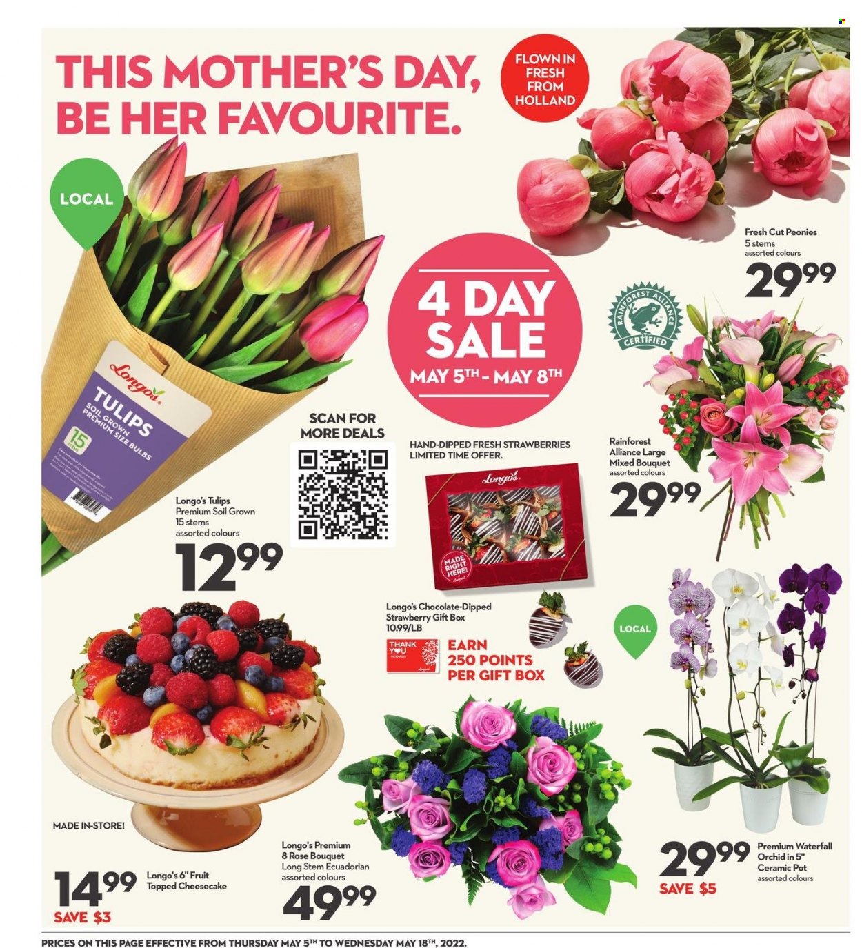 thumbnail - Longo's Flyer - May 05, 2022 - May 18, 2022 - Sales products - cheesecake, strawberries, chocolate, wine, rosé wine. Page 2.