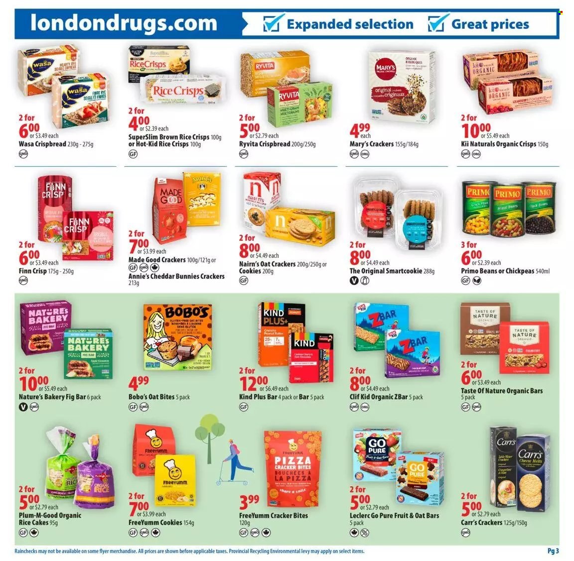 thumbnail - London Drugs Flyer - May 06, 2022 - June 01, 2022 - Sales products - cookies, crackers, Annie's, rice crisps, beans, oat bites, brown rice, rice, chickpeas. Page 3.