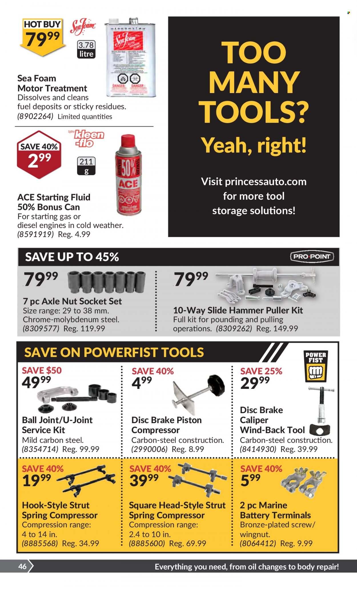 thumbnail - Princess Auto Flyer - May 10, 2022 - May 22, 2022 - Sales products - Ace, hook, hammer, socket set, air compressor, starting fluid. Page 49.