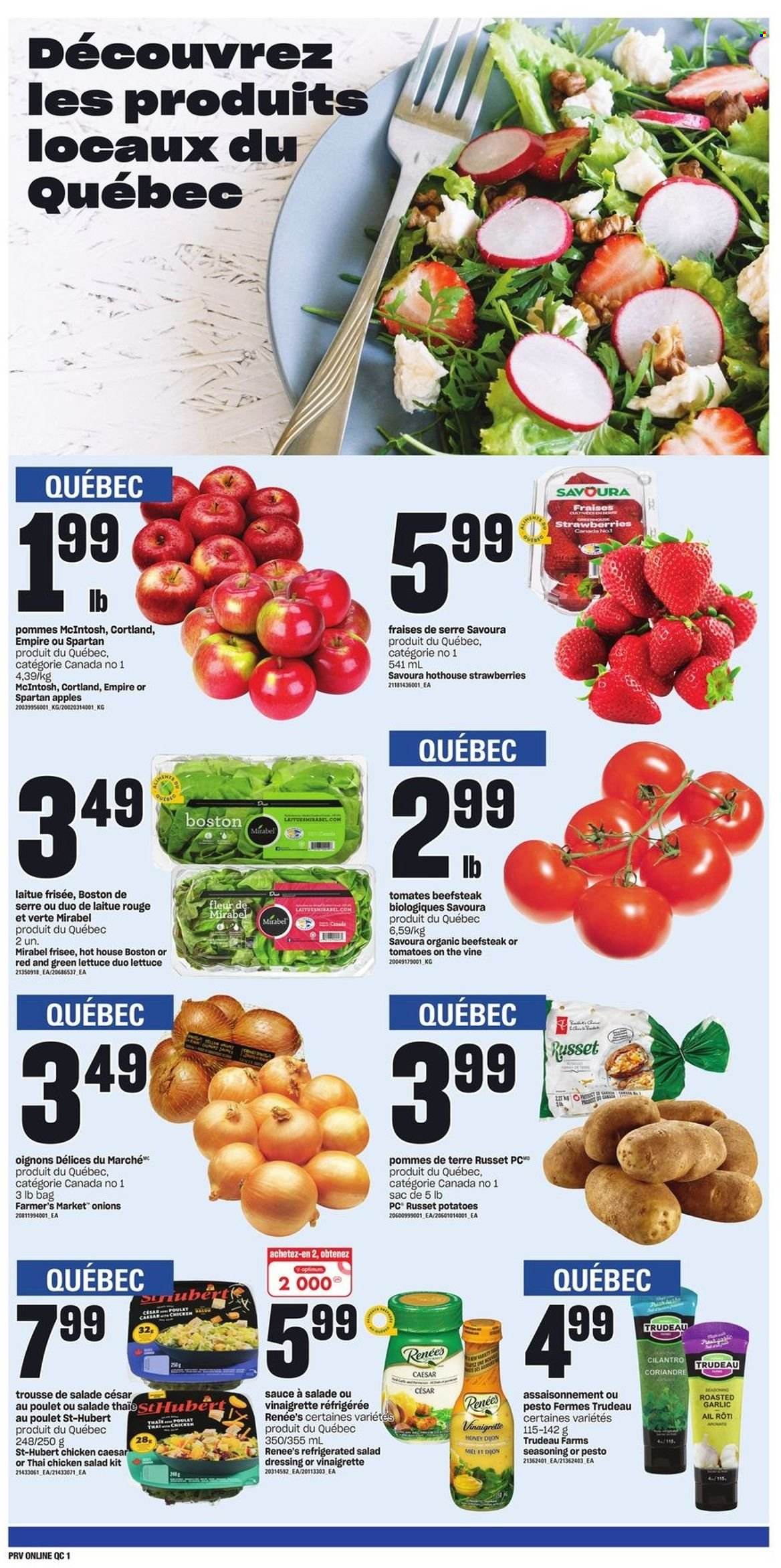 thumbnail - Provigo Flyer - May 12, 2022 - May 18, 2022 - Sales products - russet potatoes, tomatoes, potatoes, onion, lettuce, apples, strawberries, sauce, chicken salad, cilantro, spice, salad dressing, vinaigrette dressing, dressing, pesto. Page 6.