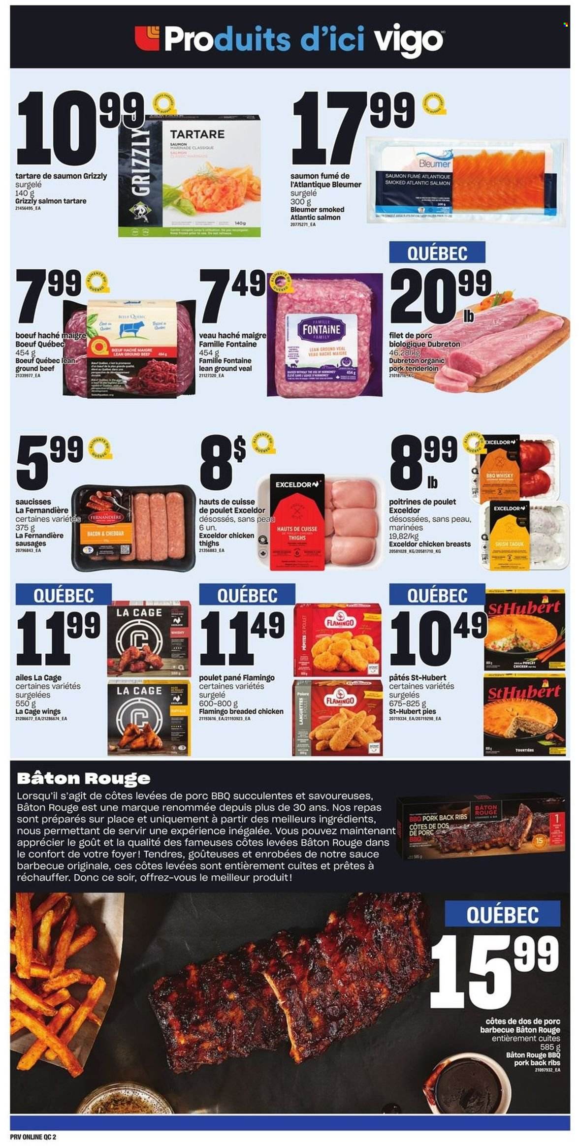 thumbnail - Provigo Flyer - May 12, 2022 - May 18, 2022 - Sales products - salmon, fried chicken, bacon, sausage, marinade, whisky, chicken thighs, chicken, beef meat, ground beef, ground veal, veal meat, pork meat, pork ribs, pork tenderloin, pork back ribs. Page 7.