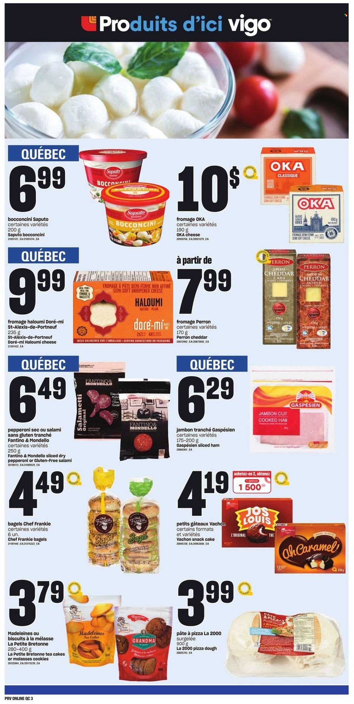 thumbnail - Provigo Flyer - May 12, 2022 - May 18, 2022 - Sales products - cooked ham, salami, ham, pepperoni, bocconcini, raclette cheese, soft cheese, cheddar, pizza dough, cookies, snack, biscuit, snack cake, caramel, molasses, tea. Page 8.