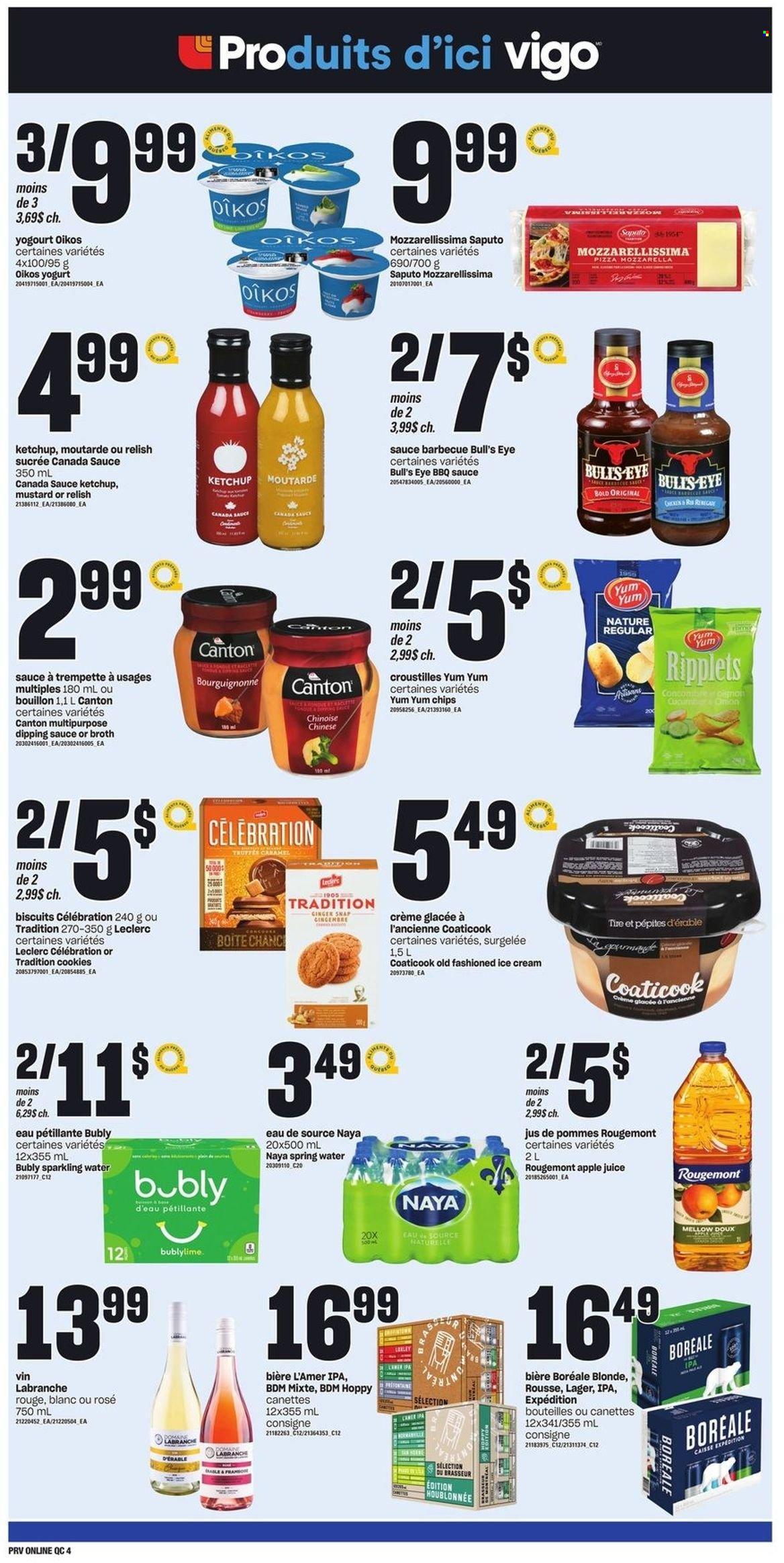 thumbnail - Provigo Flyer - May 12, 2022 - May 18, 2022 - Sales products - ginger, pizza, yoghurt, Oikos, ice cream, cookies, biscuit, chips, bouillon, broth, BBQ sauce, caramel, mustard, apple juice, juice, spring water, sparkling water, rosé wine, beer, Lager, IPA, ketchup. Page 9.