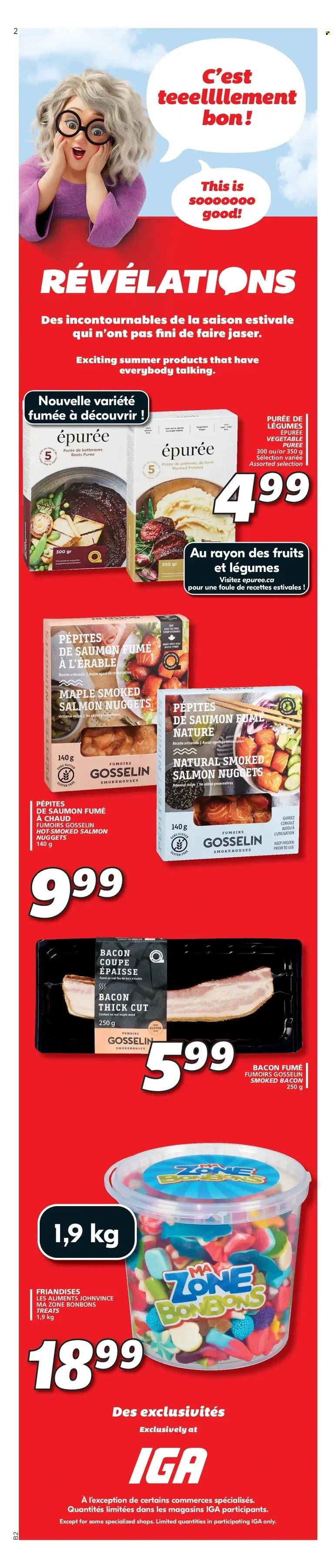 thumbnail - IGA Flyer - May 12, 2022 - May 18, 2022 - Sales products - salmon, smoked salmon, nuggets, bacon. Page 12.