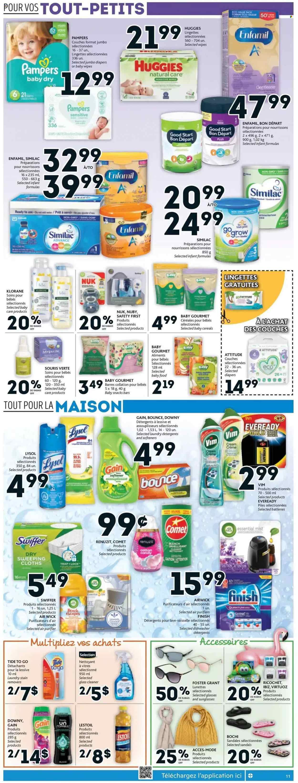 thumbnail - Brunet Flyer - May 12, 2022 - May 18, 2022 - Sales products - wipes, baby wipes, nappies, Nuk, Gain, cleaner, bleach, Lysol, glass cleaner, Swiffer, Tide, fabric softener, Bounce, Klorane, Huggies, Pampers. Page 10.