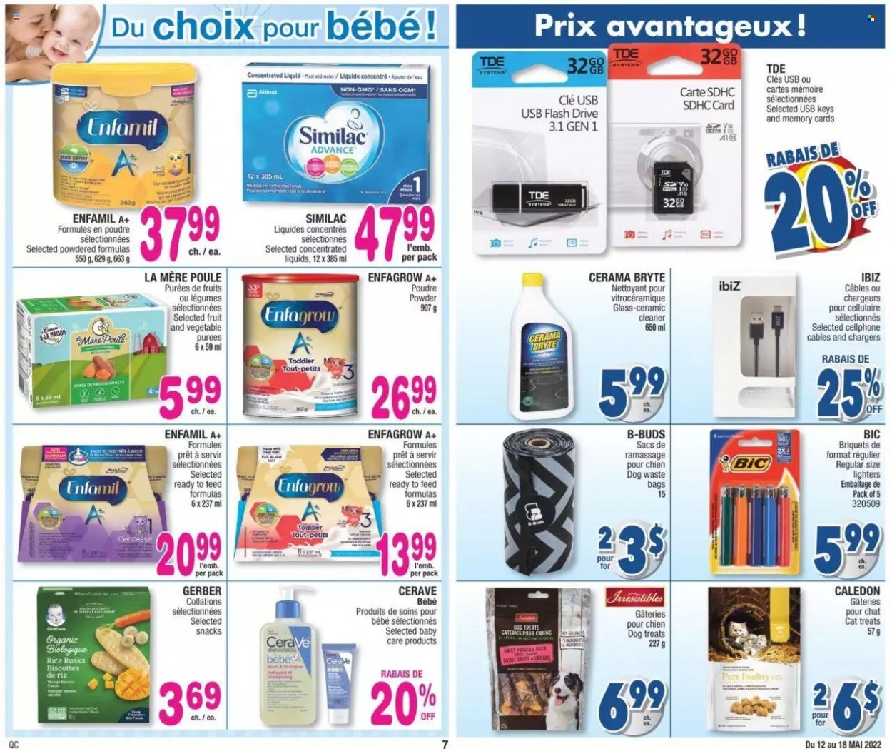 thumbnail - Jean Coutu Flyer - May 12, 2022 - May 18, 2022 - Sales products - Gerber, cleaner, CeraVe, BIC, bag, trash bags. Page 7.
