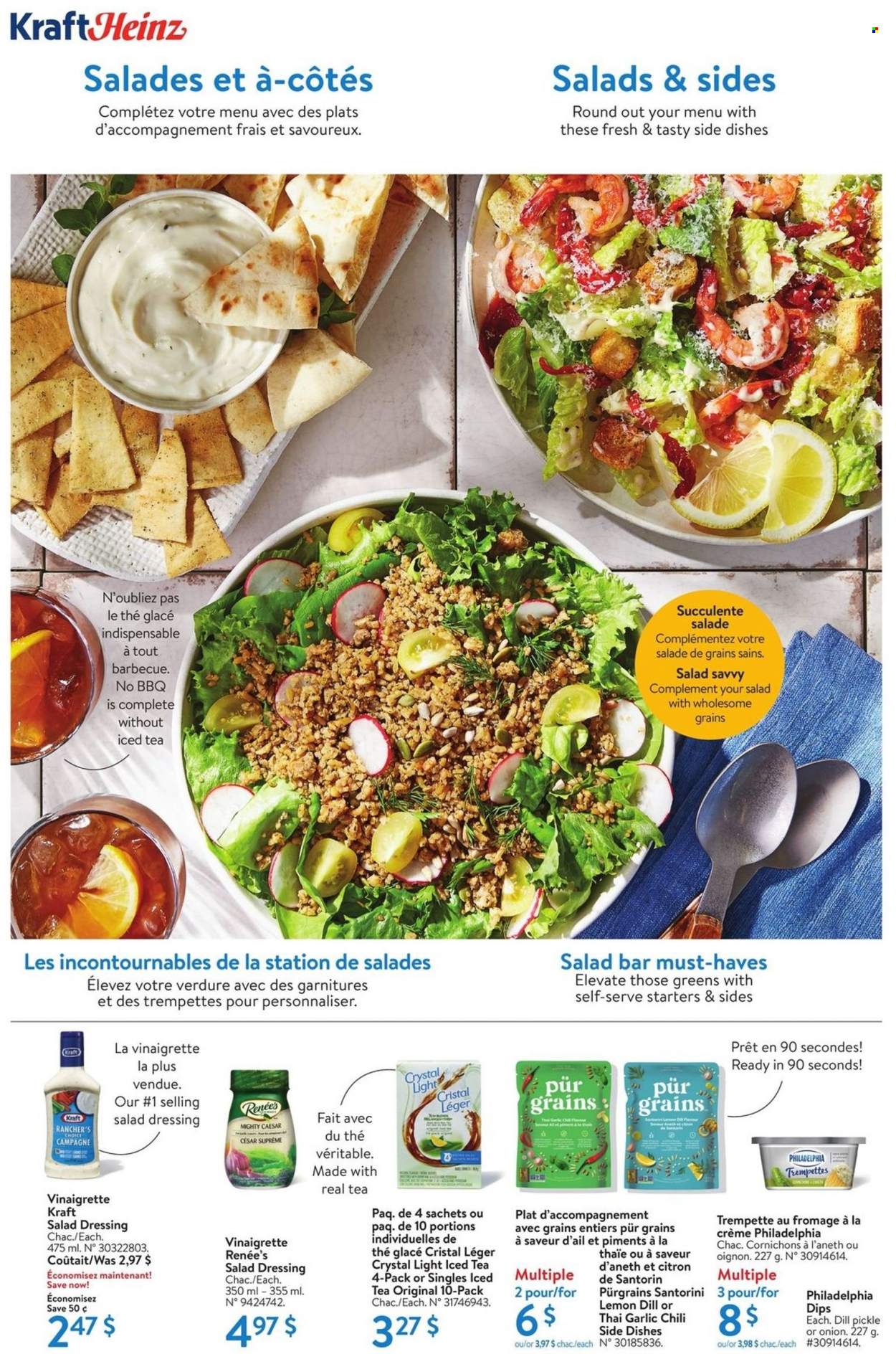 thumbnail - Walmart Flyer - May 12, 2022 - June 29, 2022 - Sales products - garlic, onion, Kraft®, dill pickle, dill, salad dressing, vinaigrette dressing, dressing, ice tea, Philadelphia. Page 9.