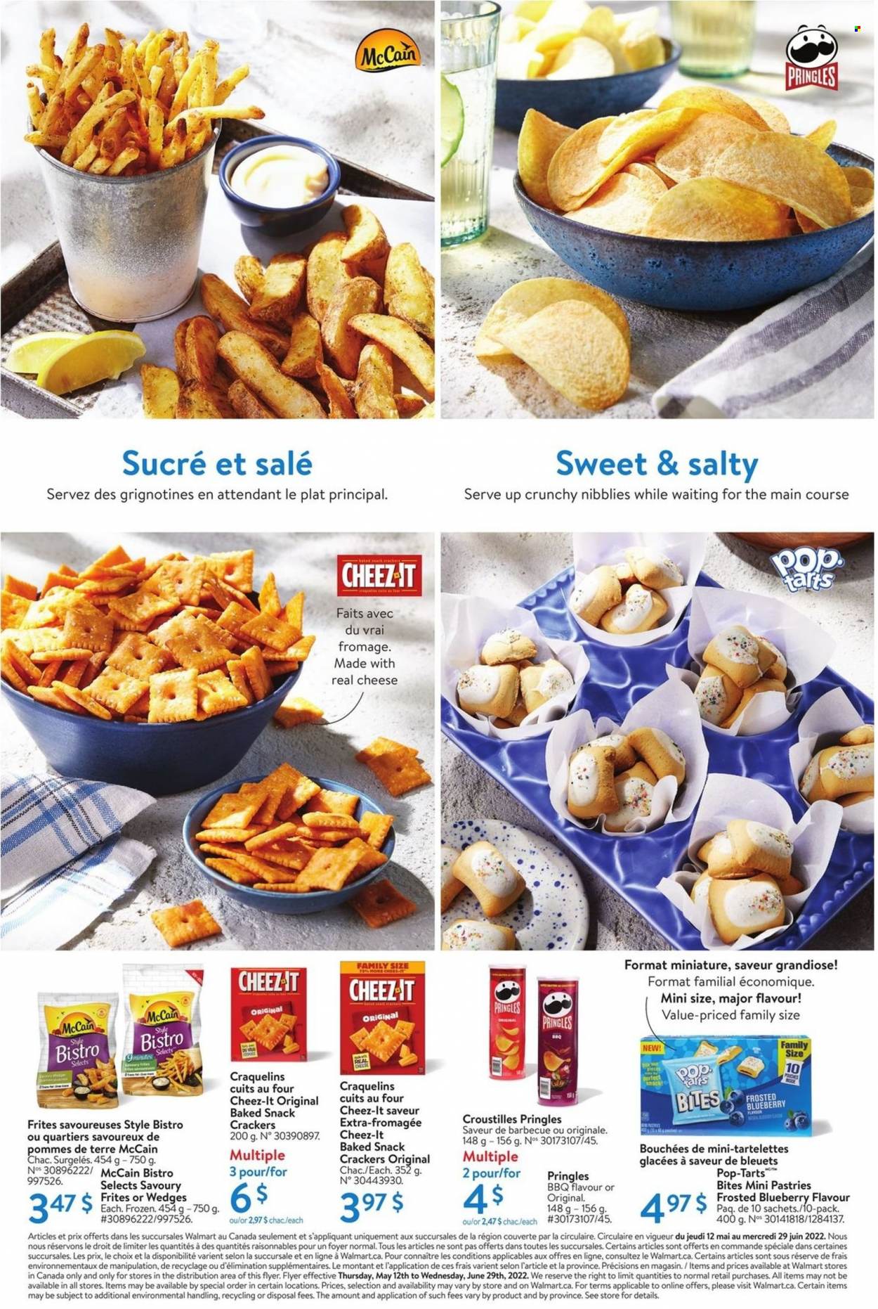 thumbnail - Circulaire Walmart - 12 Mai 2022 - 29 Juin 2022 - Produits soldés - bouchées, tartelettes, McCain, frites, chips, crackers, Pringles, barbecue. Page 11.