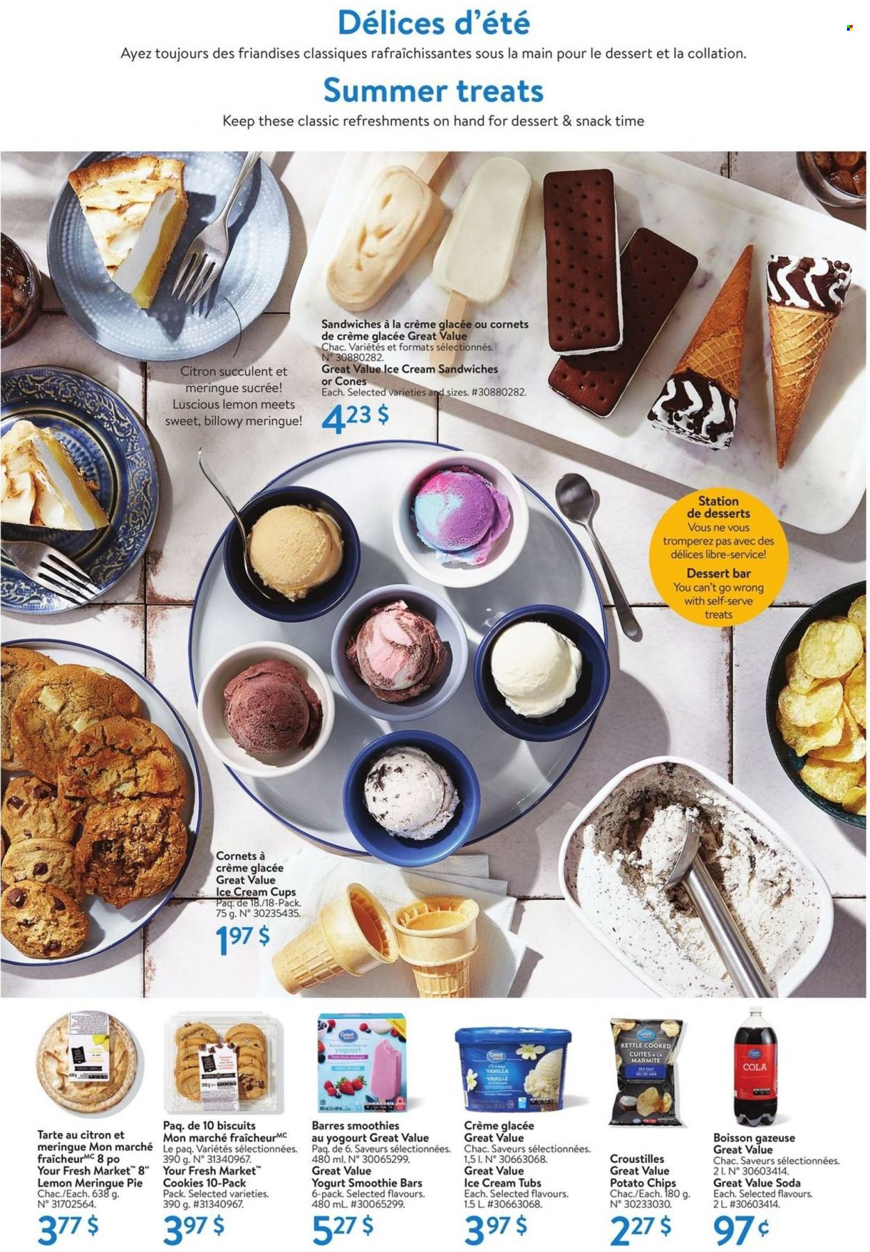 thumbnail - Circulaire Walmart - 12 Mai 2022 - 29 Juin 2022 - Produits soldés - tarte, dessert, glace, biscuits, cookies, chips, Coca-Cola, smoothie, soda, boisson gazeuse, cônes. Page 12.