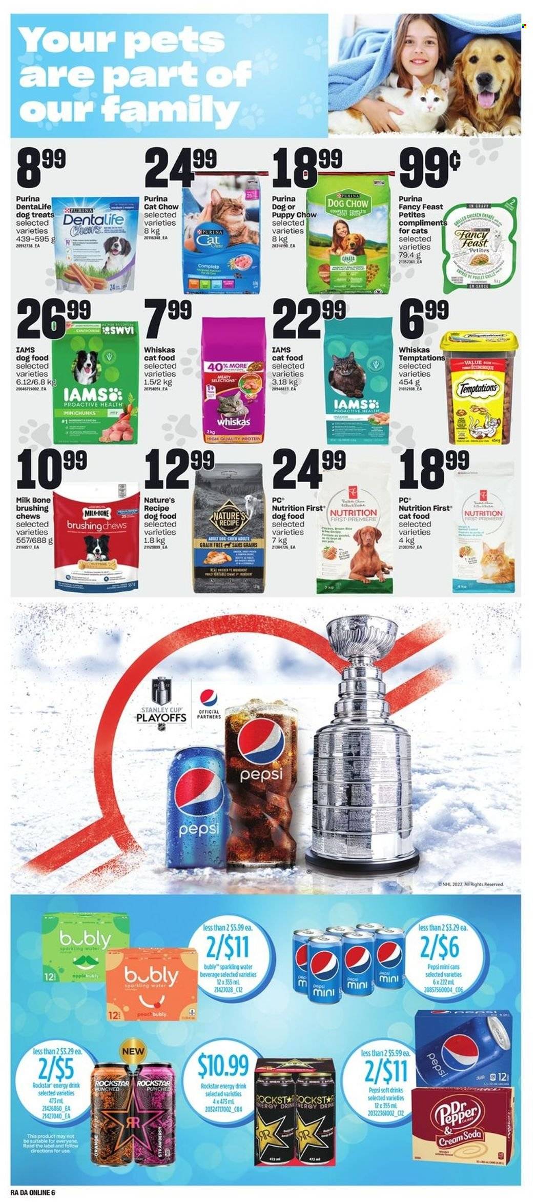 thumbnail - Atlantic Superstore Flyer - May 12, 2022 - May 18, 2022 - Sales products - milk, chewing gum, pepper, Pepsi, energy drink, soft drink, Rockstar, sparkling water, animal food, PREMIERE, cat food, dog food, Dog Chow, Purina, Dentalife, Fancy Feast, Iams, Stanley, Whiskas. Page 13.