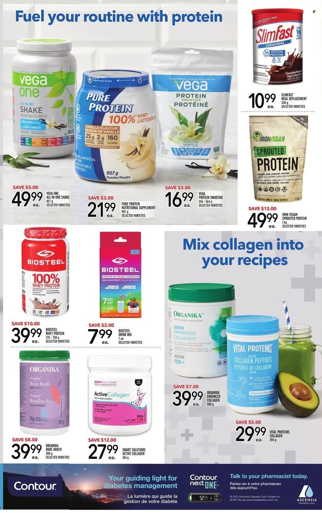 thumbnail - Metro Flyer - May 12, 2022 - May 25, 2022 - Sales products - Slimfast, shake, bouillon, broth, smoothie, contour, plant seeds, whey protein, nutritional supplement, Vital Proteins. Page 6.