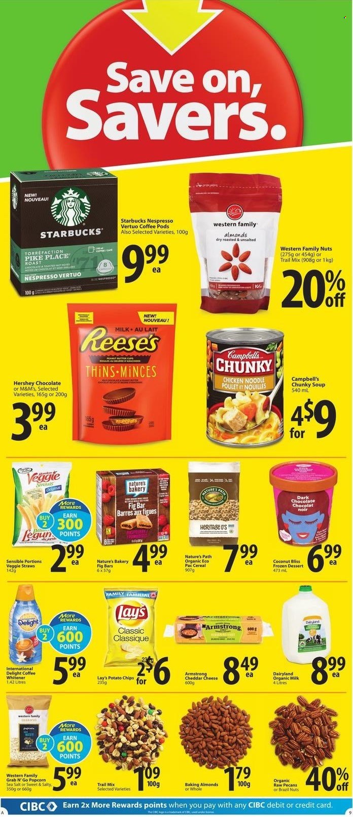 thumbnail - Circulaire Save-On-Foods - 12 Mai 2022 - 18 Mai 2022 - Produits soldés - dessert, nouilles, chocolat, chocolat noir, M&M's, popcorn, chips, Lay’s, Starbucks. Page 9.