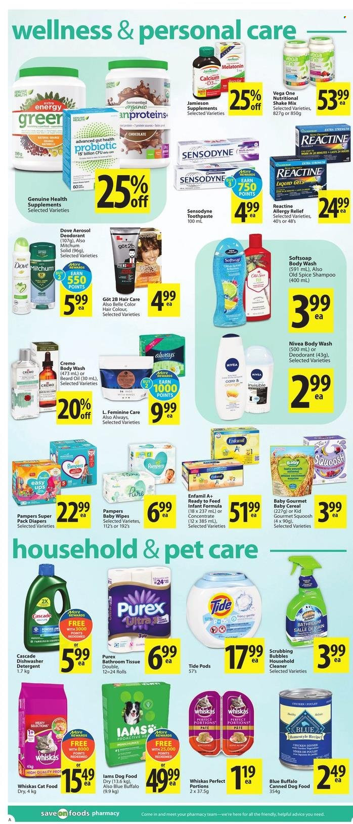 thumbnail - Circulaire Save-On-Foods - 12 Mai 2022 - 18 Mai 2022 - Produits soldés - Nivea, détergent, shampooing, Dove, Always, Got 2b, Whiskas, Old Spice, Pampers, Sensodyne. Page 11.