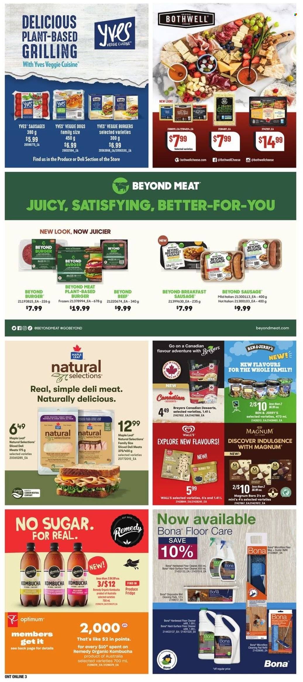 thumbnail - Loblaws Flyer - May 12, 2022 - May 18, 2022 - Sales products - veggie burger, veggie hot dog, sausage, cheese, Magnum, Ben & Jerry's, kombucha, tea, cleaner, floor cleaner, cleaning pad, Optimum, Dell. Page 10.