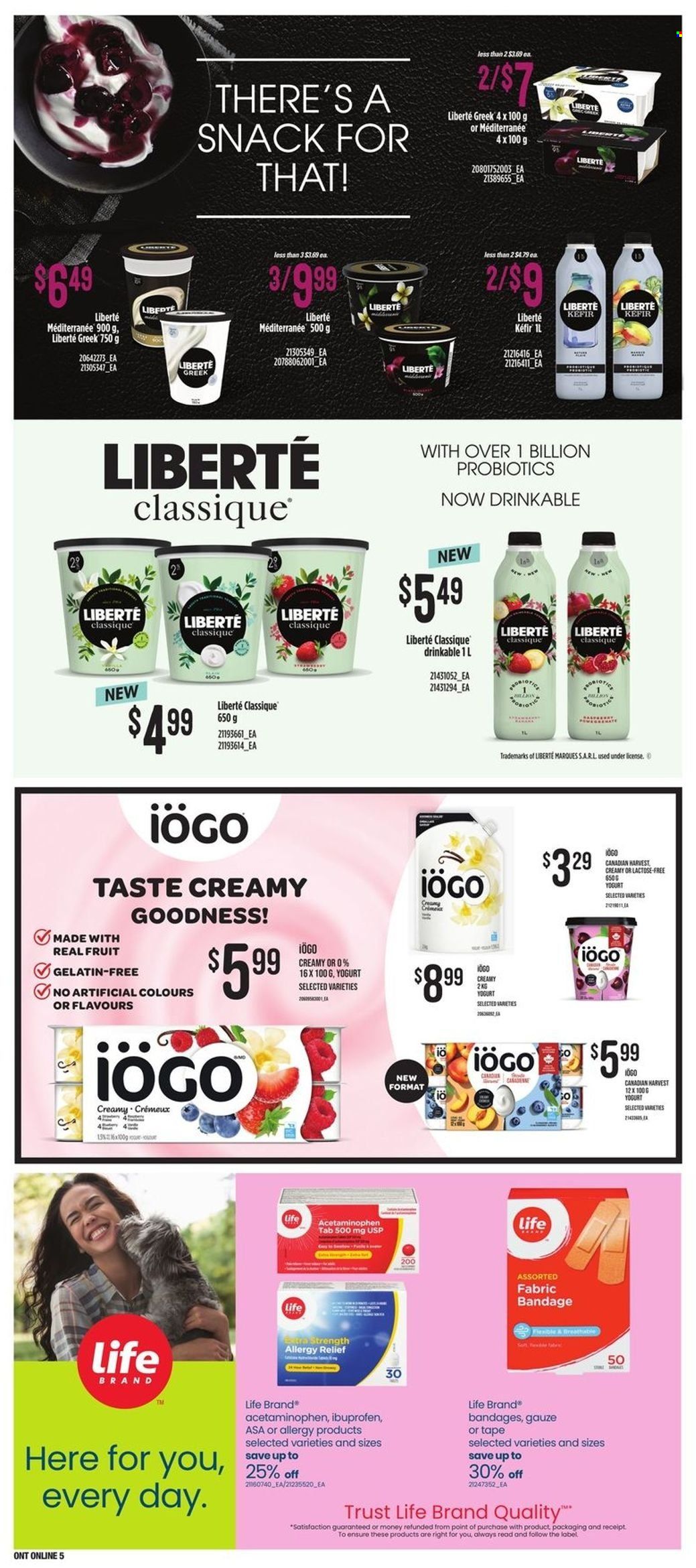 thumbnail - Loblaws Flyer - May 12, 2022 - May 18, 2022 - Sales products - yoghurt, kefir, snack, Trust, gelatin, Ibuprofen, probiotics, allergy relief. Page 12.