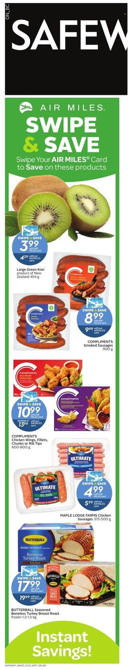 thumbnail - Safeway Flyer - May 12, 2022 - May 18, 2022 - Sales products - turkey roast, Butterball, sausage, chicken wings, turkey breast, turkey, kiwi. Page 16.